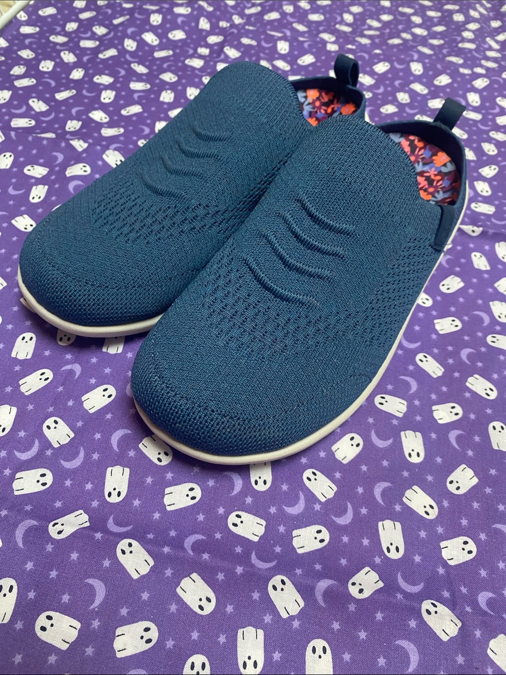 REVITALIGN Teal Knit Slip-On Mules with Floral Insole